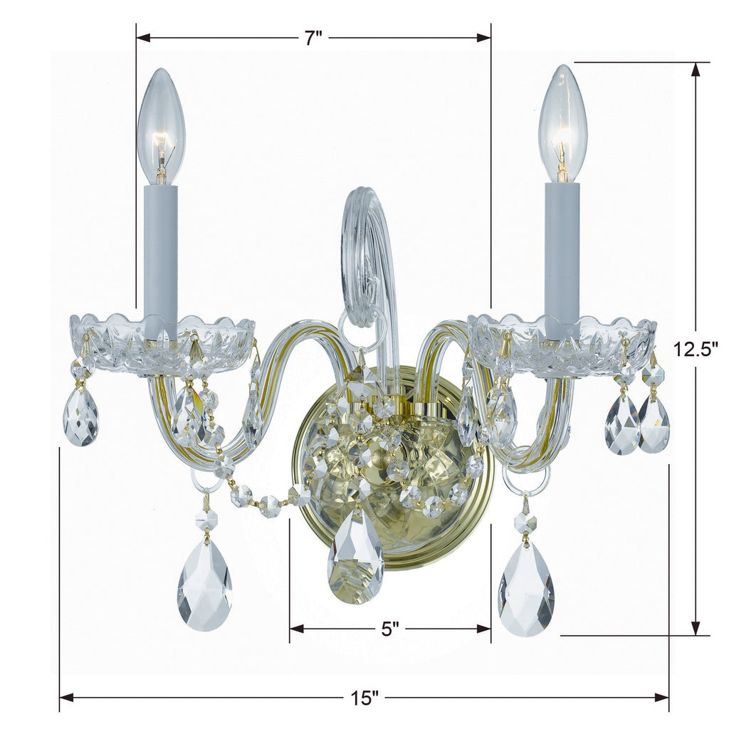 Crystorama Crystorama Traditional Crystal 2 Light Hand Cut Crystal Polished Brass Sconce