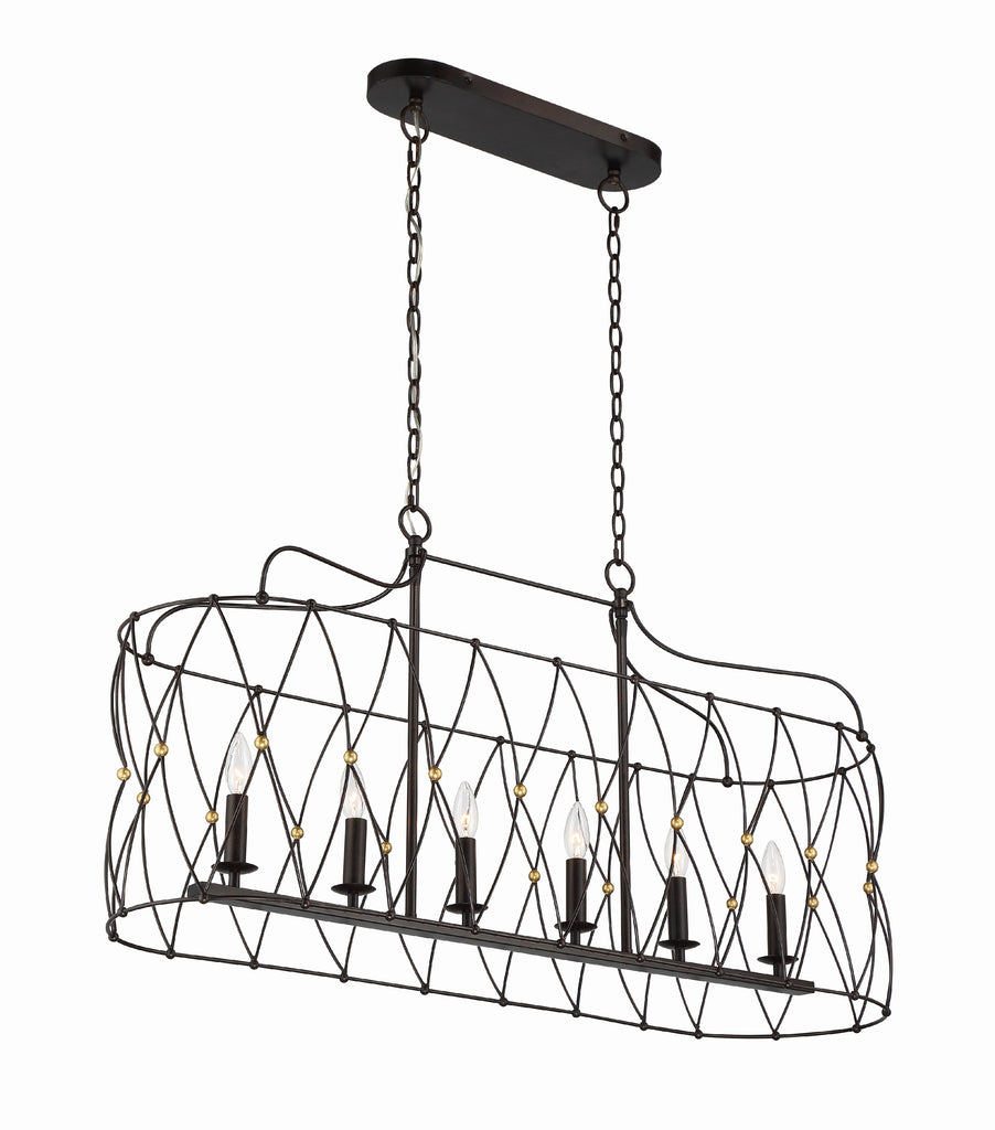 Crystorama Crystorama Zucca 6 Light English Bronze + Antique Gold Linear Chandelier