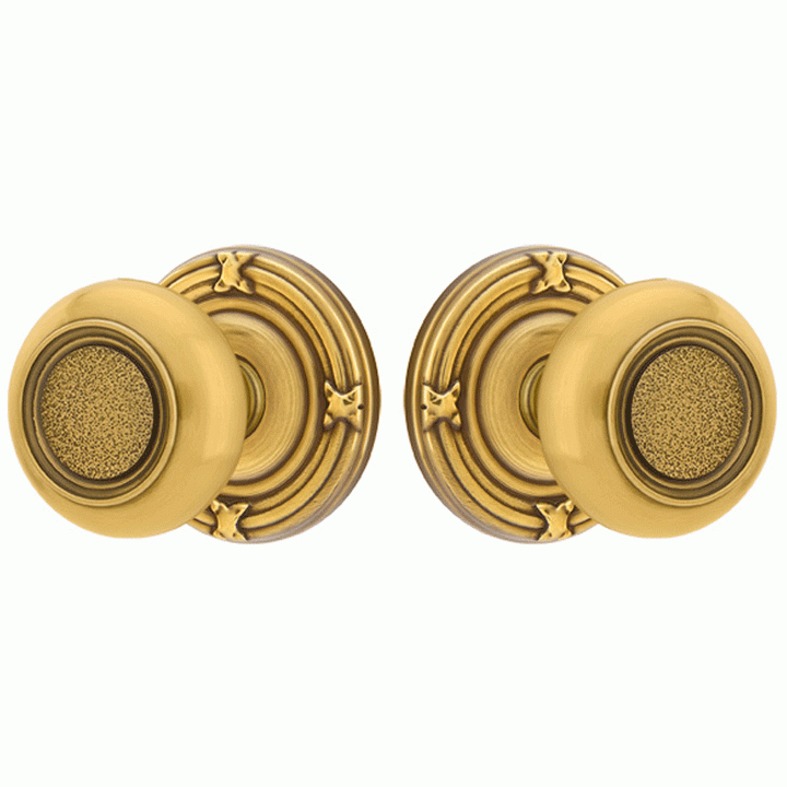 Solid Brass Belmont Door Knob Set With Ribbon & Reed Rosette (Several Finish Options) EMTEK