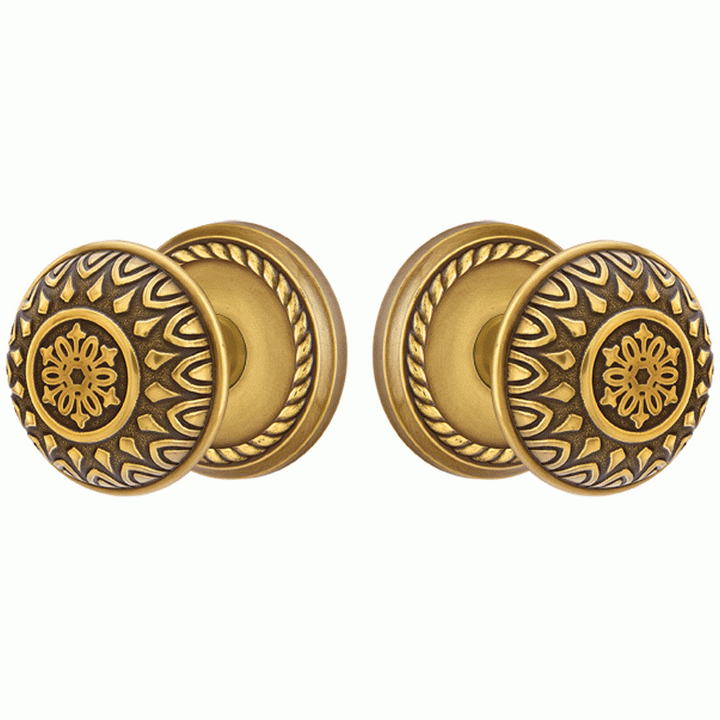 Solid Brass Lancaster Door Knob Set With Rope Rosette (Several Finish Options) EMTEK