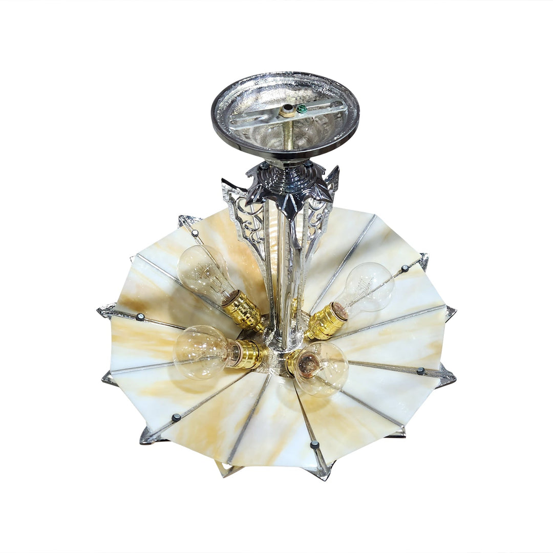17 Inch Classic Art Deco Close Ceiling Light with Amber Glass (Polished Chrome Finish) COPPER MOUNTAIN HARDWARE