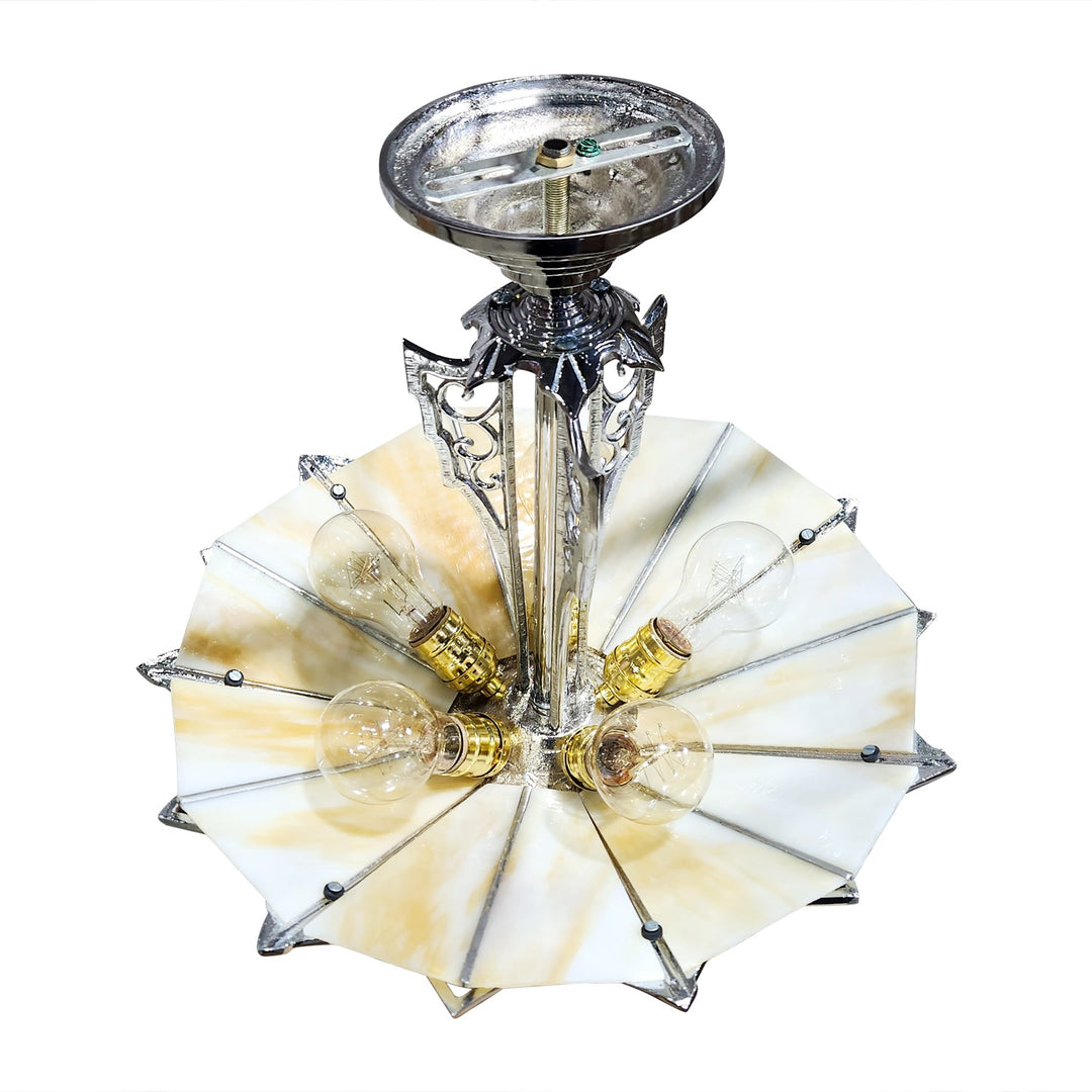 17 Inch Classic Art Deco Close Ceiling Light with Amber Glass (Polished Chrome Finish) COPPER MOUNTAIN HARDWARE