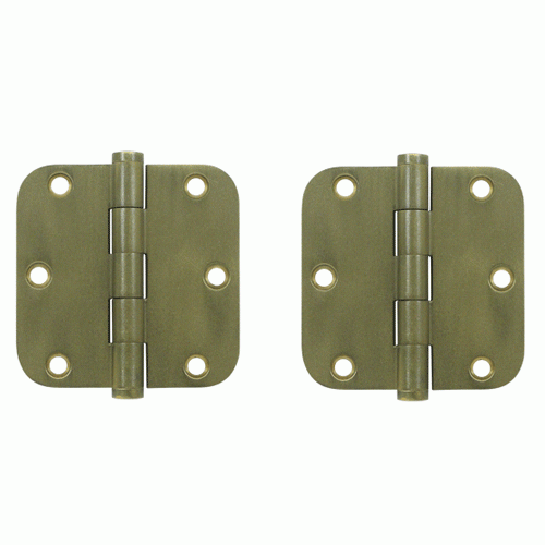 3 1/2 Inch X 3 1/2 Inch Solid Brass Hinge Interchangeable Finials (5/8" Radius Corner, Bronze Medium Finish) DELTANA