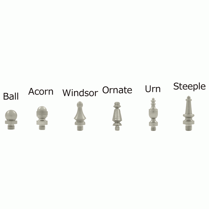4 1/2 Inch X 4 1/2 Inch Solid Brass Square Hinge Interchangeable Finials (Brushed Nickel Finish) DELTANA