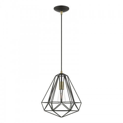 1 Light Textured Black with Antique Brass Accents Pendant Pendant Livex