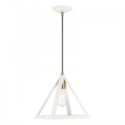 1 Light Textured White with Antique Brass Accents Pendant Pendant Livex