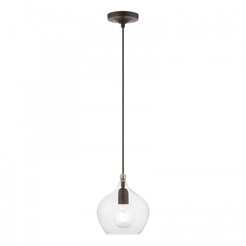 1 Light Bronze with Antique Brass Accent Pendant Pendant Livex