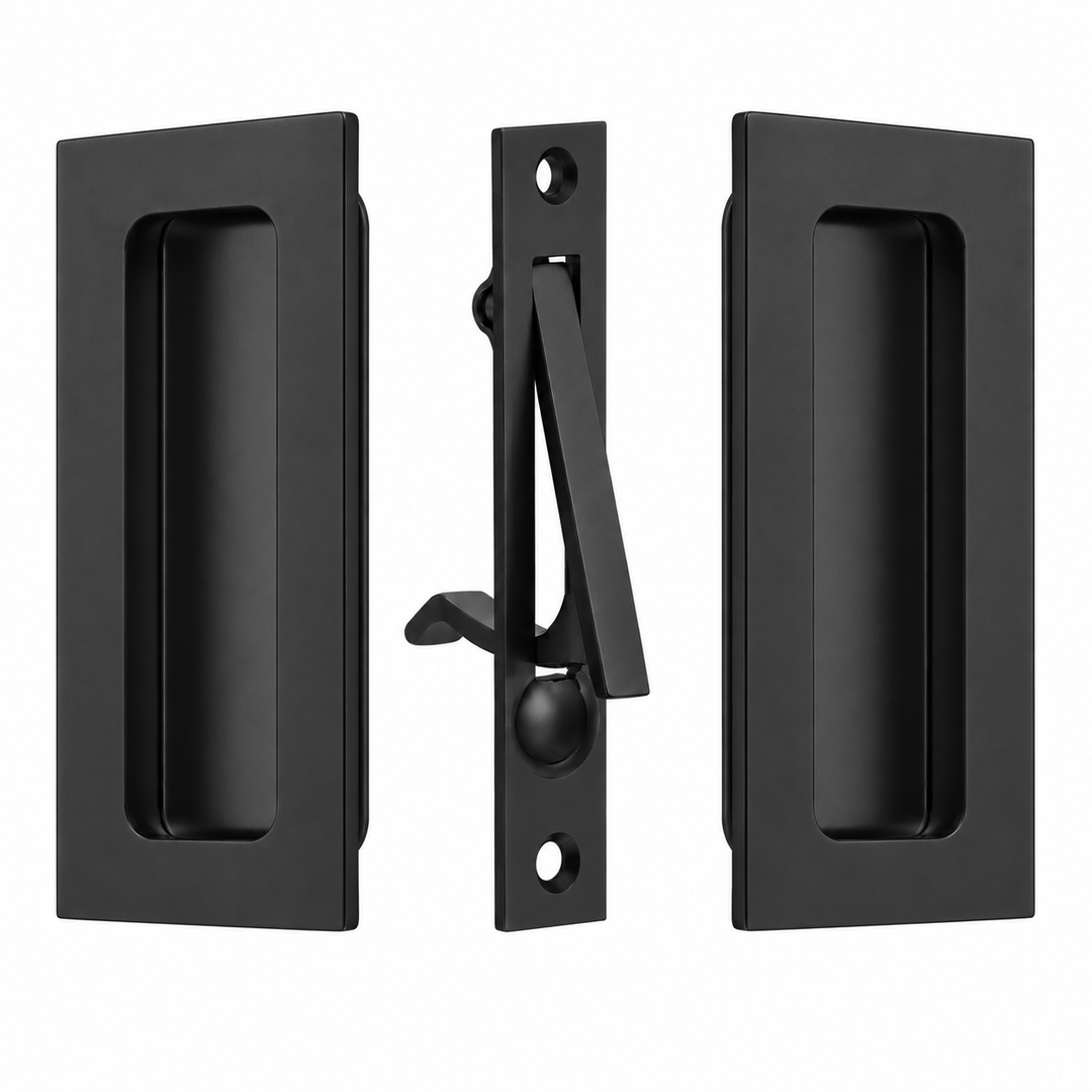 4 Inch Solid Brass Modern Rectangular Pocket Door Pull Set