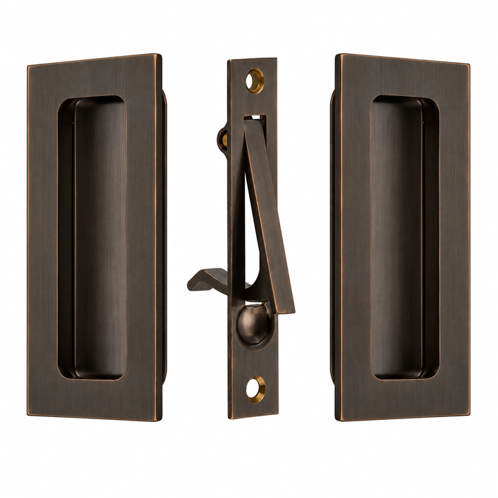 4 Inch Solid Brass Modern Rectangular Pocket Door Pull Set