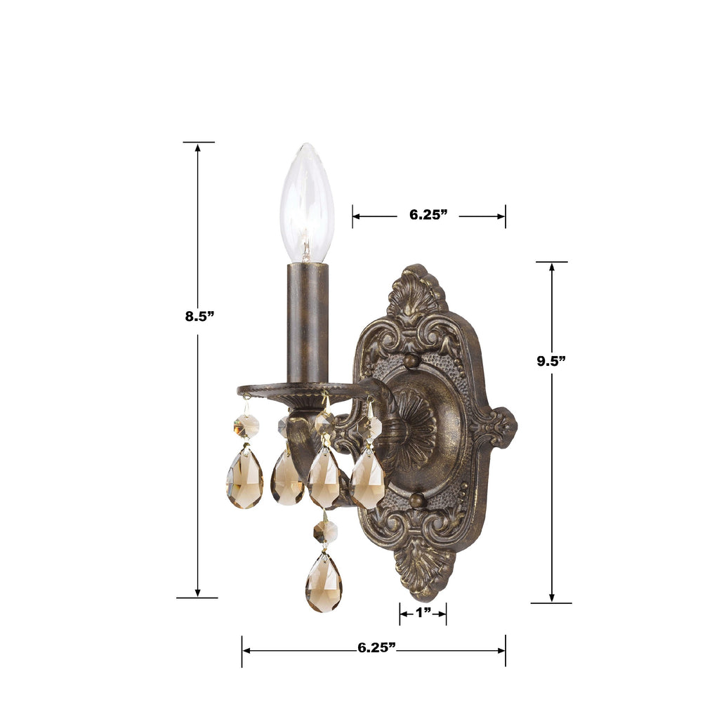 Crystorama Crystorama Paris Market 1 Light Rose Crystal Antique White Sconce