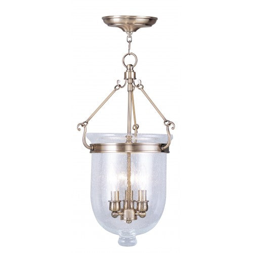 3 Light Antique Brass Chain Lantern Pendant Livex