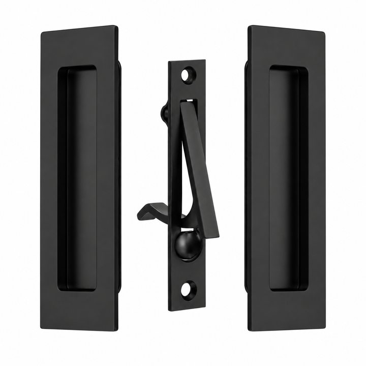 6 Inch Solid Brass Modern Rectangular Pocket Door Pull Set