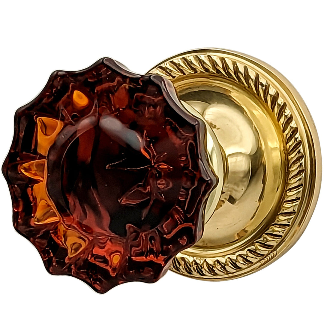 Georgian Roped Rosettes with Fluted Amber Glass Door Knobs (Several Finishes Available) COPPER MOUNTAIN HARDWARE