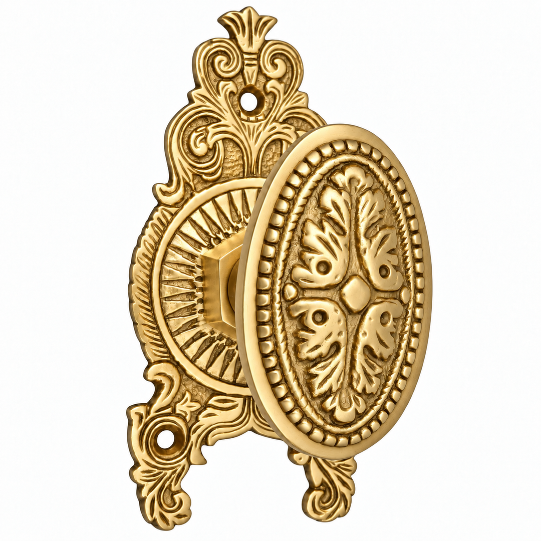 Ornate Victorian Rosette Door Set with Avalon Oval Door Knobs (Several Finishes Available)