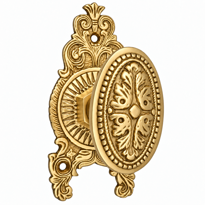 Ornate Victorian Rosette Door Set with Avalon Oval Door Knobs (Several Finishes Available)