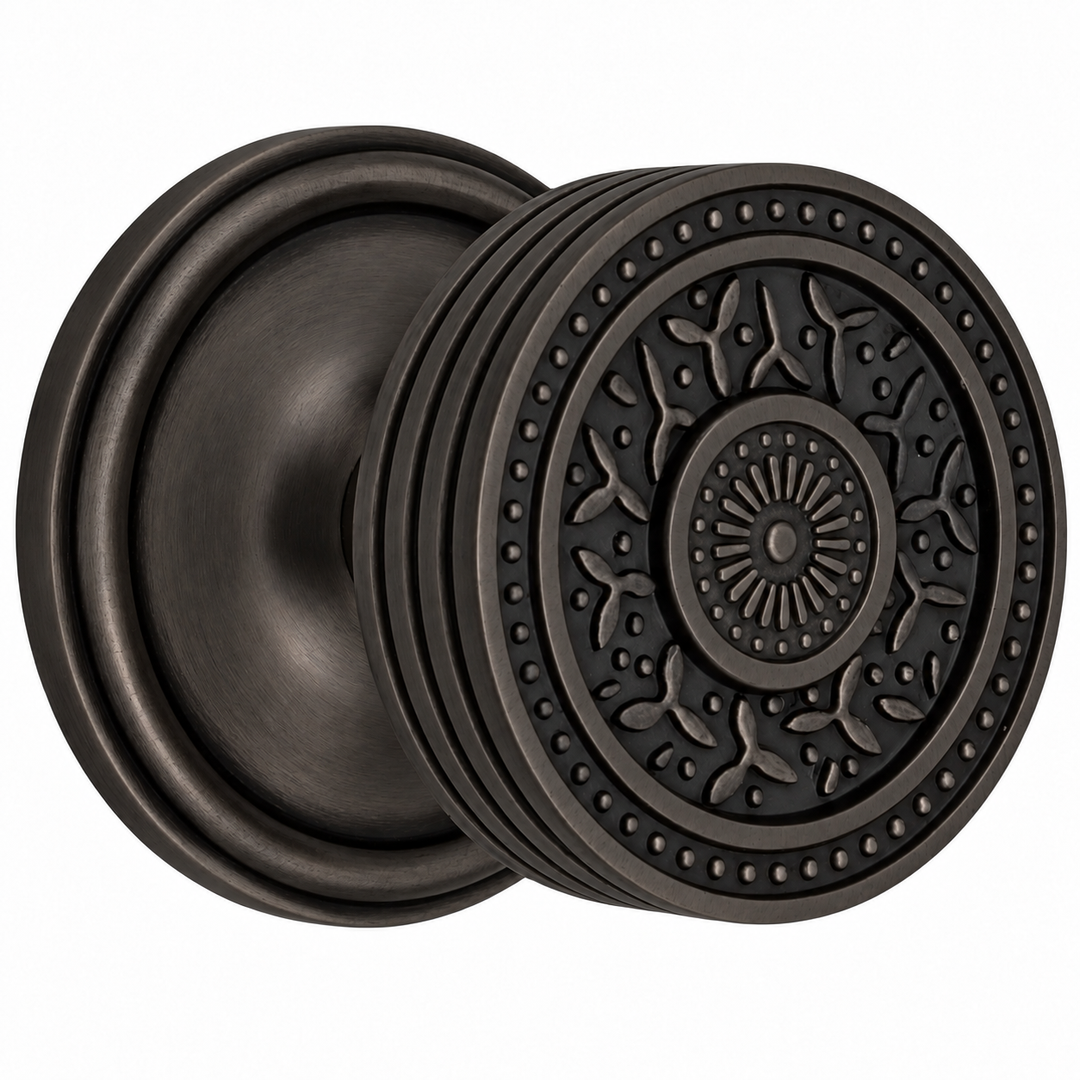 Traditional Rosette Door Set with Rice Pattern Door Knobs (Several Finishes Available)