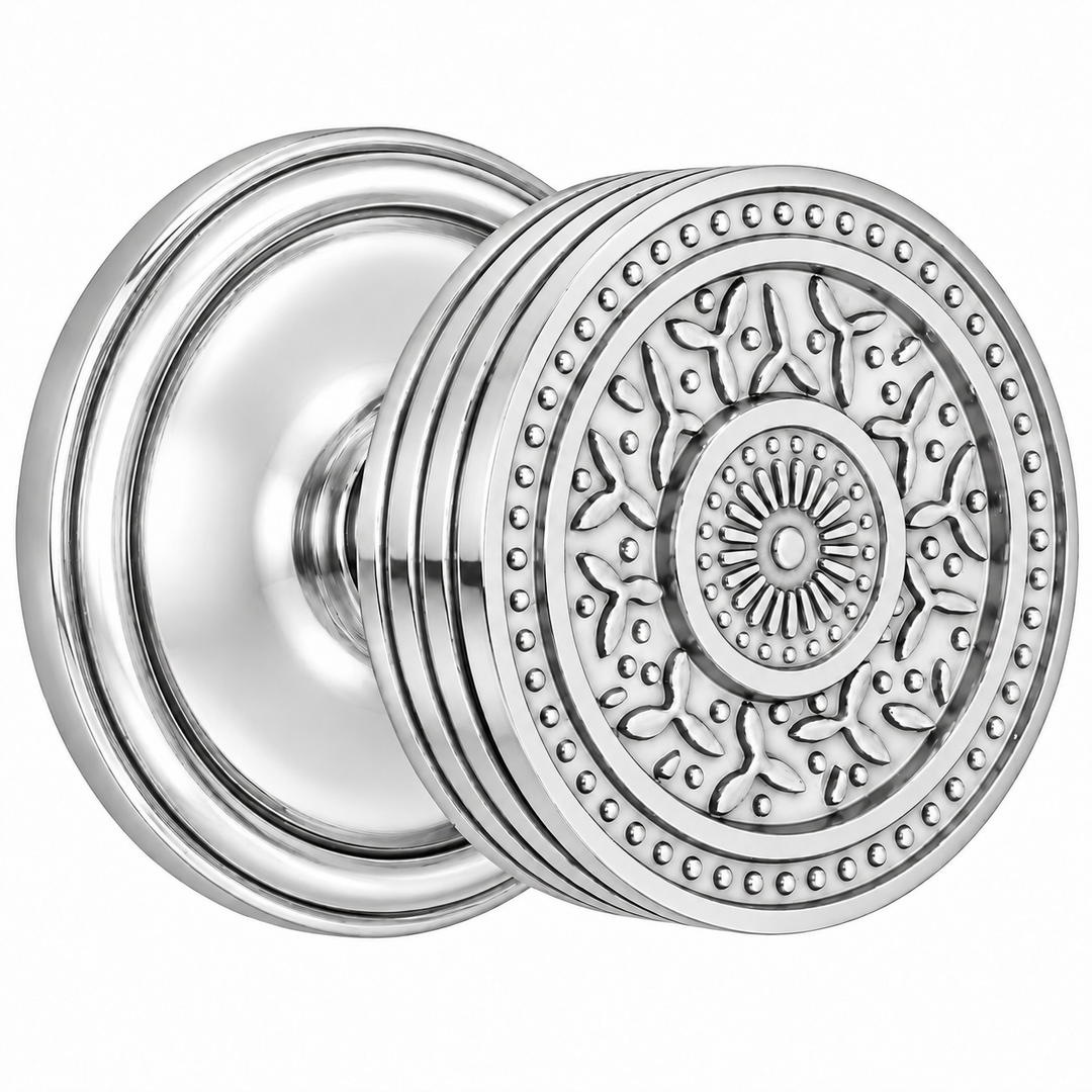 Traditional Rosette Door Set with Rice Pattern Door Knobs (Several Finishes Available)