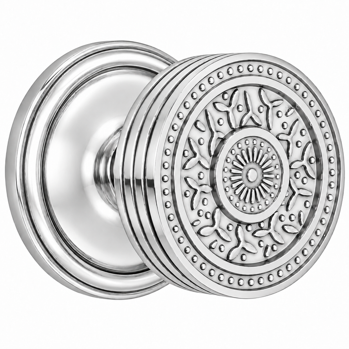 Traditional Rosette Door Set with Rice Pattern Door Knobs (Several Finishes Available)