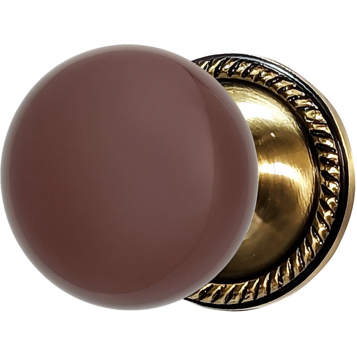Brown Porcelain Door Knob with Georgian Roped Rosette (Several Finishes Available)
