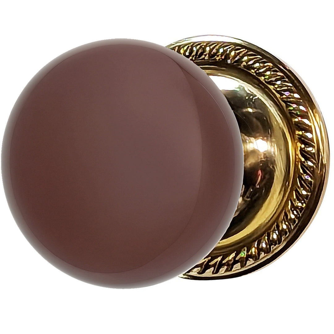 Brown Porcelain Door Knob with Georgian Roped Rosette (Several Finishes Available)