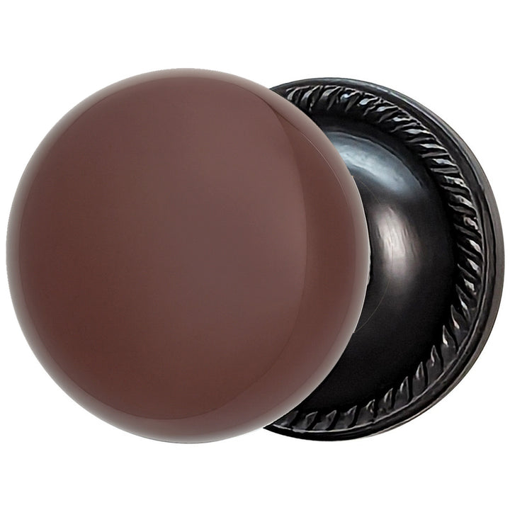 Brown Porcelain Door Knob with Georgian Roped Rosette (Several Finishes Available)