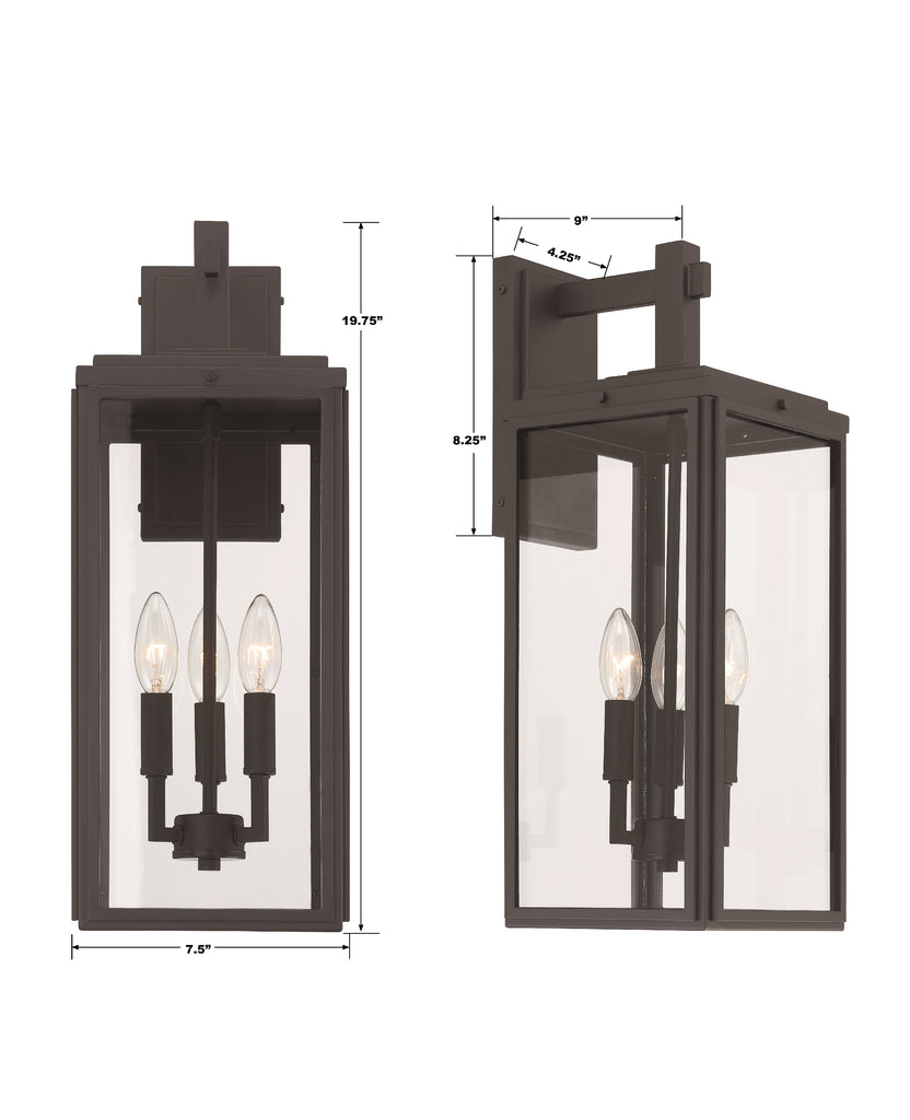 Crystorama Crystorama Byron 3 Light Matte Black Outdoor Sconce