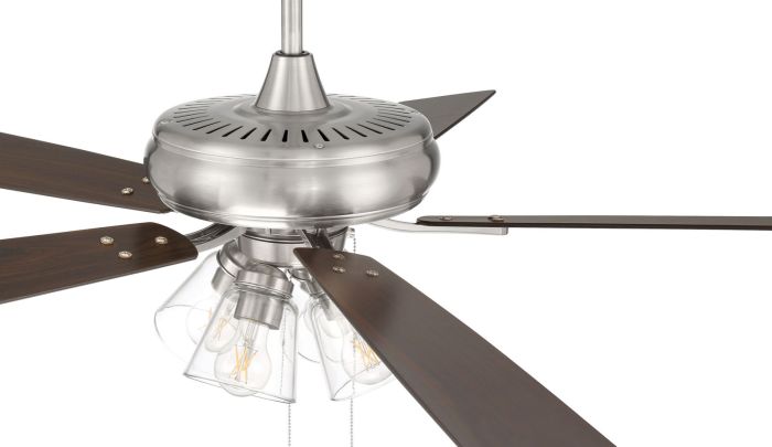 ##Antique Hardware## 52" Eos Clear 4 Light in Brushed Polished Nickel w/ Driftwood/Walnut Blades