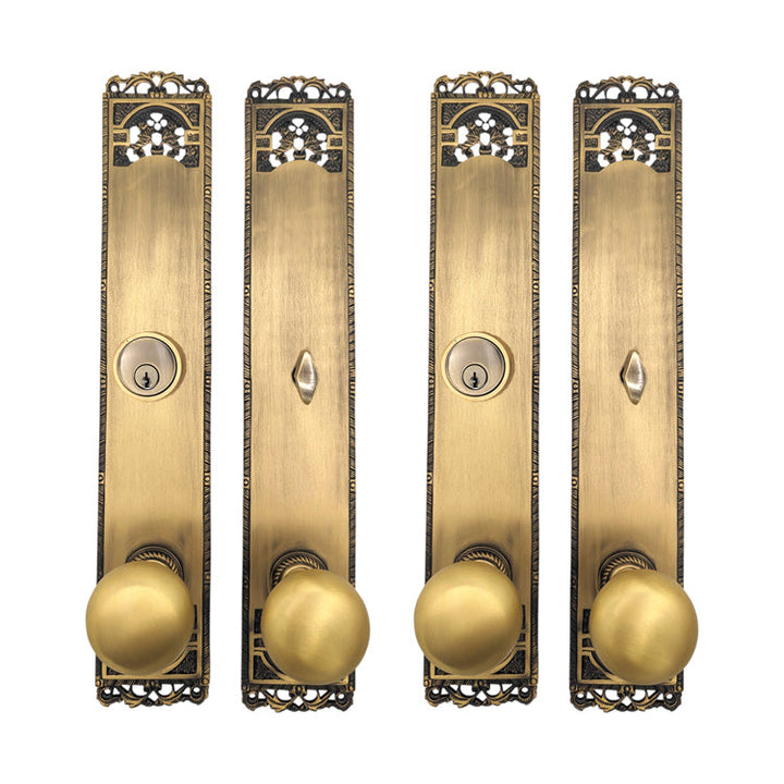 Long Cornice Plate Double Door Deadbolt Entryway Set COPPER MOUNTAIN HARDWARE