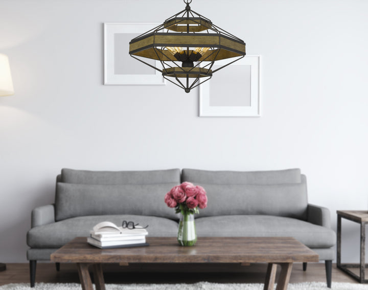 ALICANTE 60W X 6 PINE WOOD/METAL CHANDELIER  (EDISON BULBS NOT INCLUDED) Cal Lighting