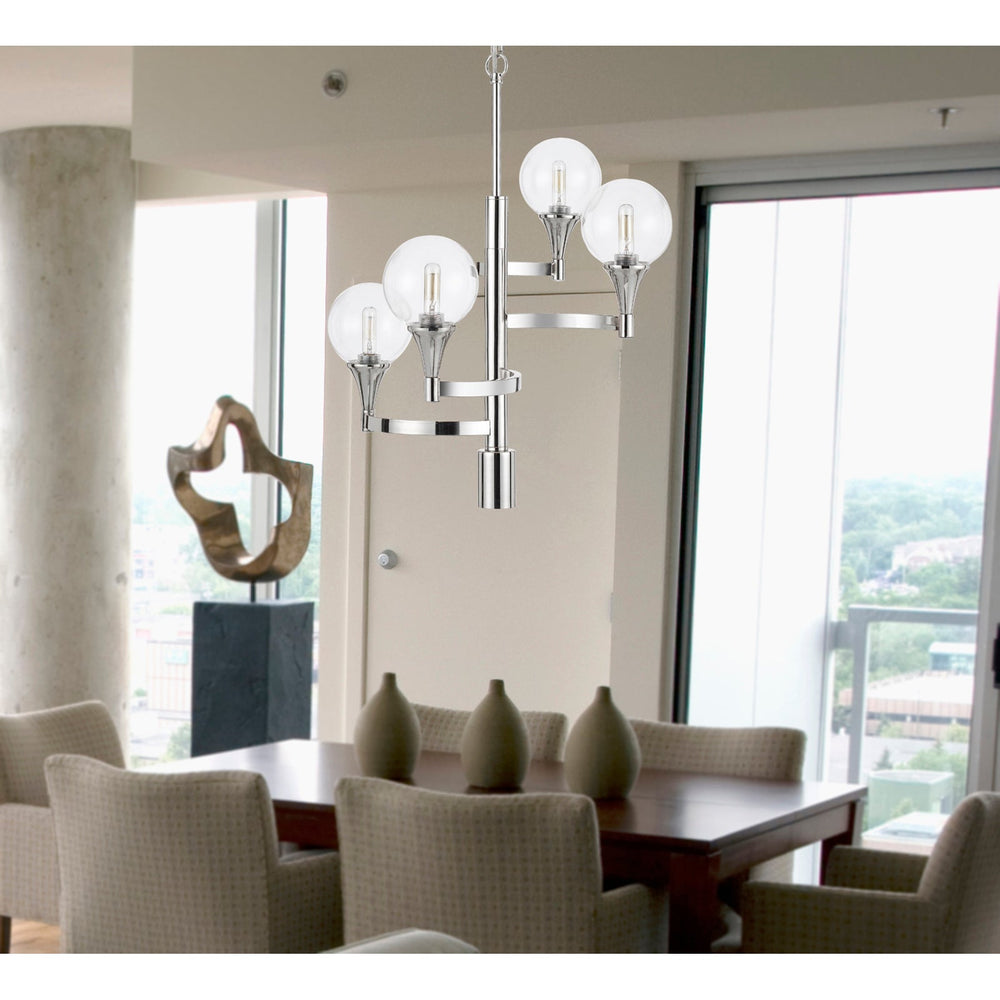 15W X 4 MILBANK METAL CHANDELIER WITH A 3K GU10 LED 6W DOWNLIGHT (ONLY DOWN LIGHT GU10 BULB INCLUDED) CLEAR ROUND GLASS SHADES Cal Lighting