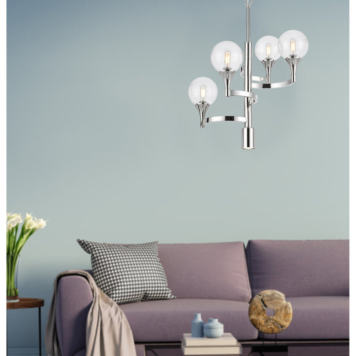 15W X 4 MILBANK METAL CHANDELIER WITH A 3K GU10 LED 6W DOWNLIGHT (ONLY DOWN LIGHT GU10 BULB INCLUDED) CLEAR ROUND GLASS SHADES Cal Lighting