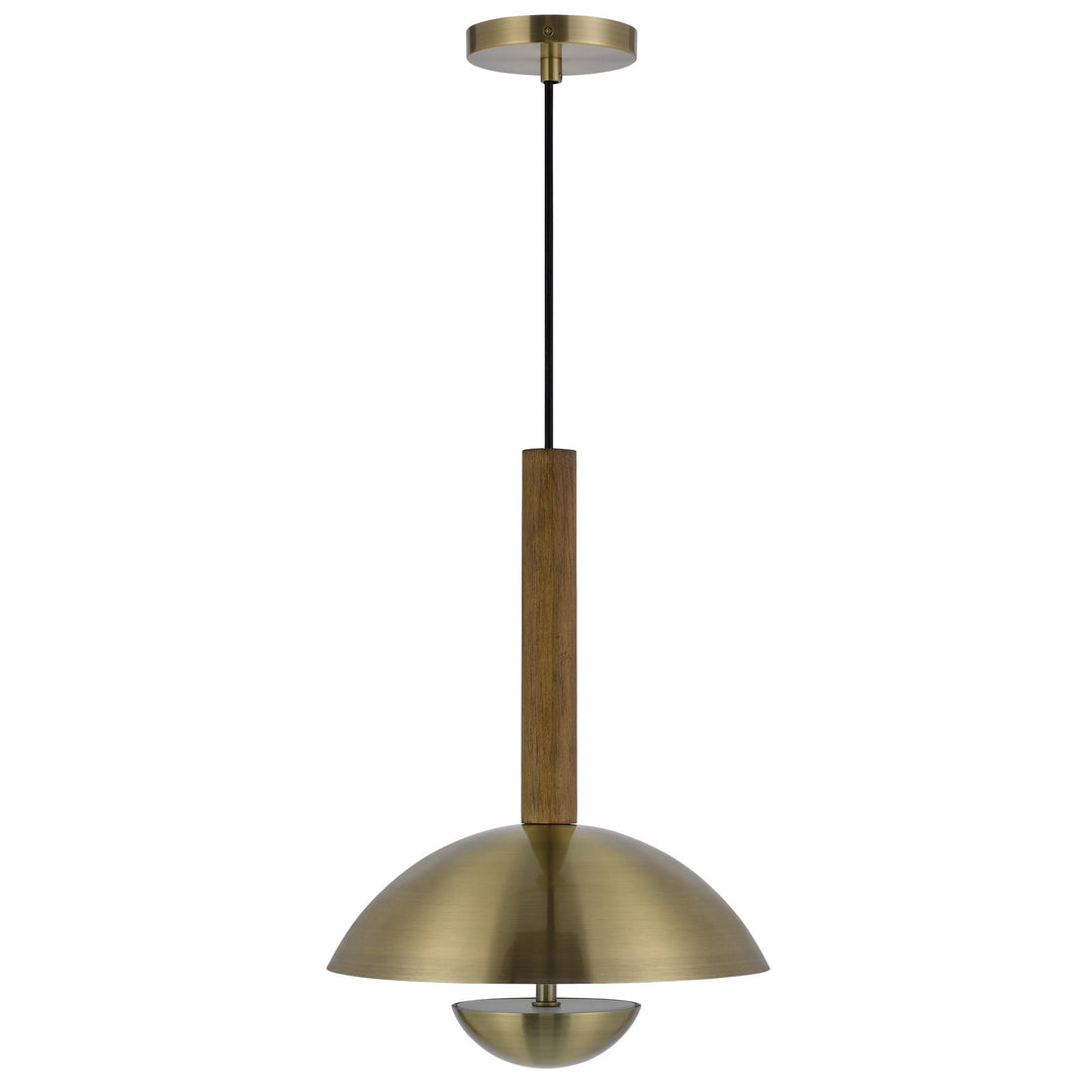 LAKELAND 15W INTERGRATED DIMMABLE LED METAL / BIRCH WOOD PENDANT LIGHT WITH HALF DOMED METAL SHADE Pendant Cal Lighting