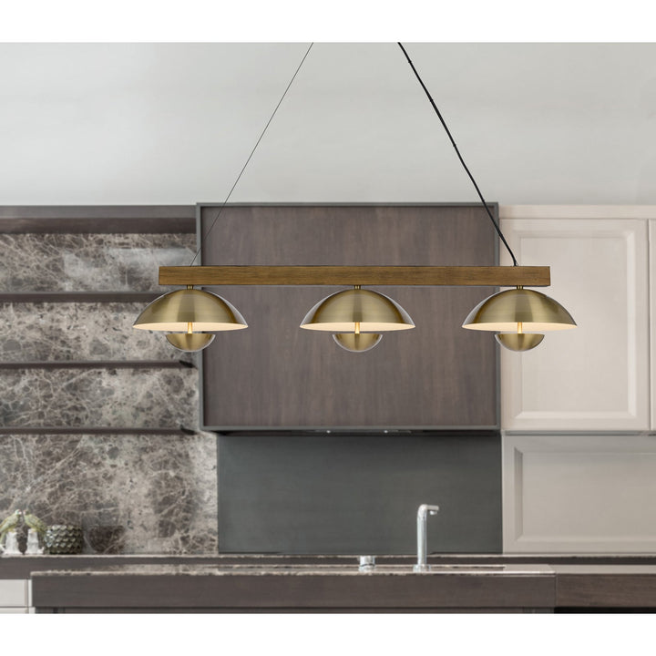 LAKELAND 15W X 3 INTERGRATED DIMMABLE LED METAL / BIRCH WOOD ISLAND CHANDELIER WITH HALF DOMED METAL SHADE Cal Lighting