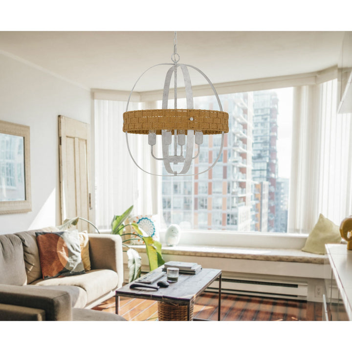 60W X 4 BARTON METAL CHANDELIER WITH RATTAN DESIGN Cal Lighting