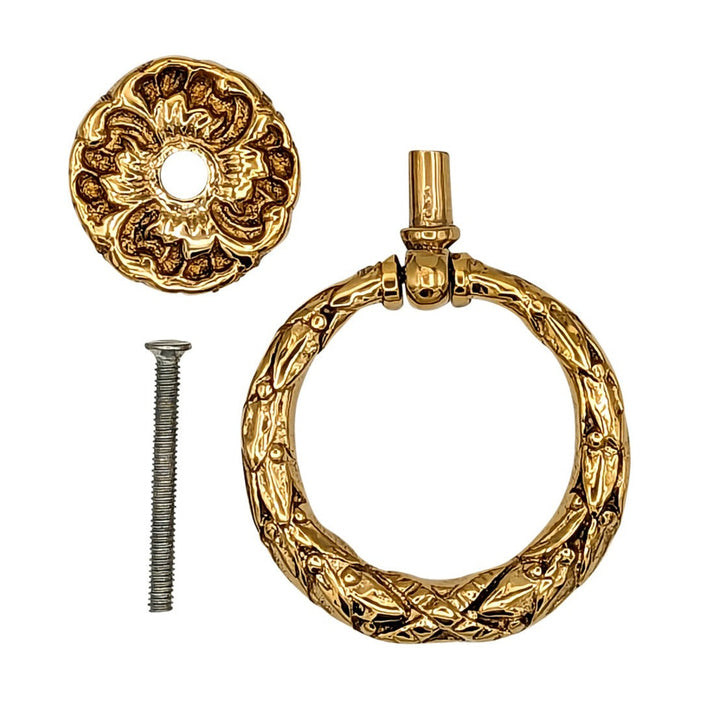 2 1/4 Inch Solid Brass French Floral Drawer Ring Pull COPPER MOUNTAIN HARDWARE