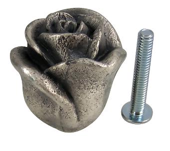 1 3/16 Inch Solid Pewter Rose Flower Cabinet & Furniture Knob COPPER MOUNTAIN HARDWARE