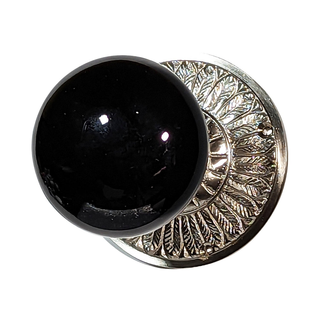 Feather Rosette Door Set with Black Porcelain Door Knobs (Several Finishes Available) COPPER MOUNTAIN HARDWARE