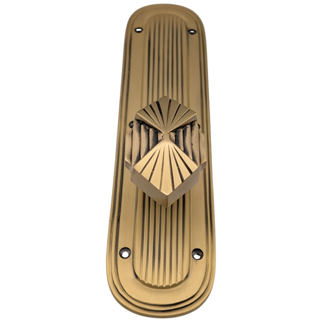 Art Deco Lined Backplate Door Set with Art Deco Fanfare Door Knobs (Several Finishes Available)