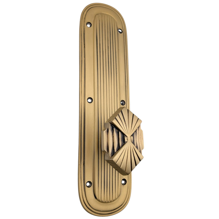 Art Deco Lined Backplate Door Set with Art Deco Fanfare Door Knobs (Several Finishes Available)
