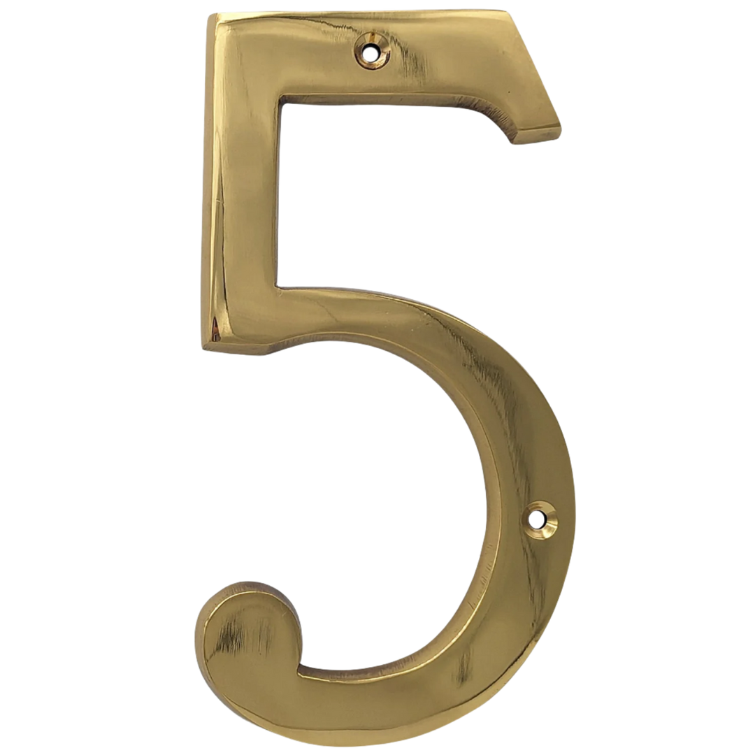 COPPER MOUNTAIN HARDWARE Solid Brass 6 Inch Tall Number 5