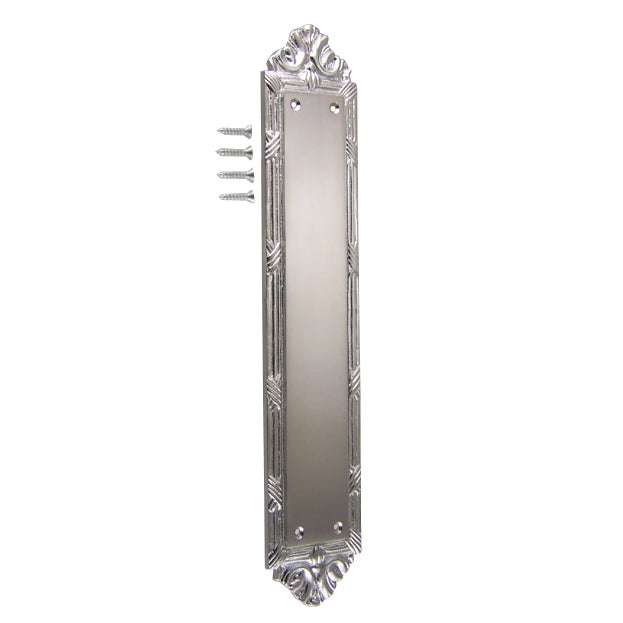 13 3/4 Inch Solid Brass Ribbon & Reed Push Plate