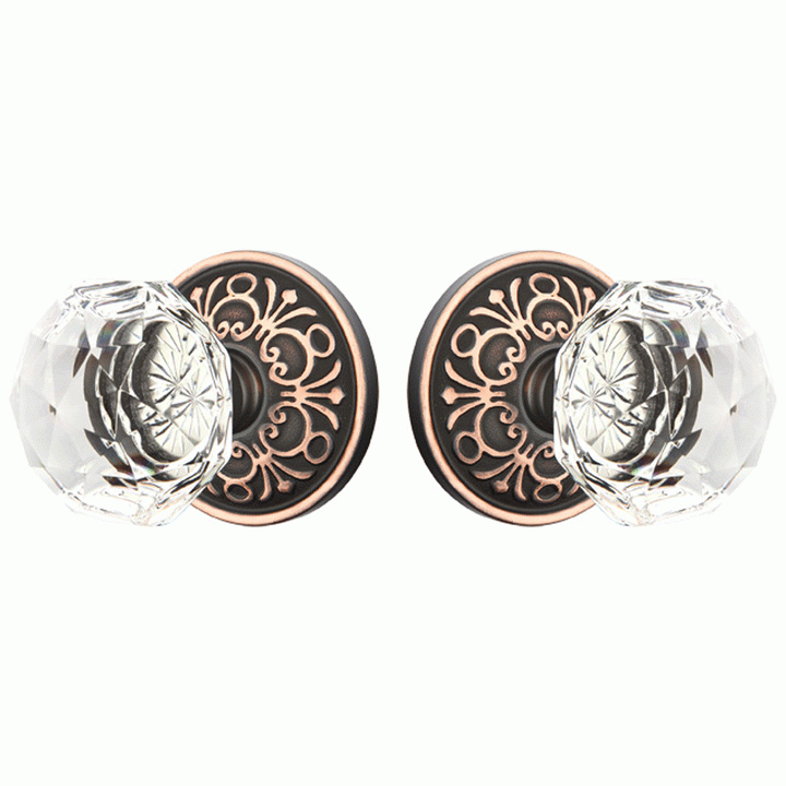 Emtek Diamond Crystal Door Knob Set With Lancaster Rosette (Several Finish Options) EMTEK