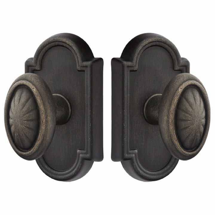 Solid Brass Lost Wax Parma Door Knob Set With Beveled Arched Rosette (Several Finish Options) EMTEK