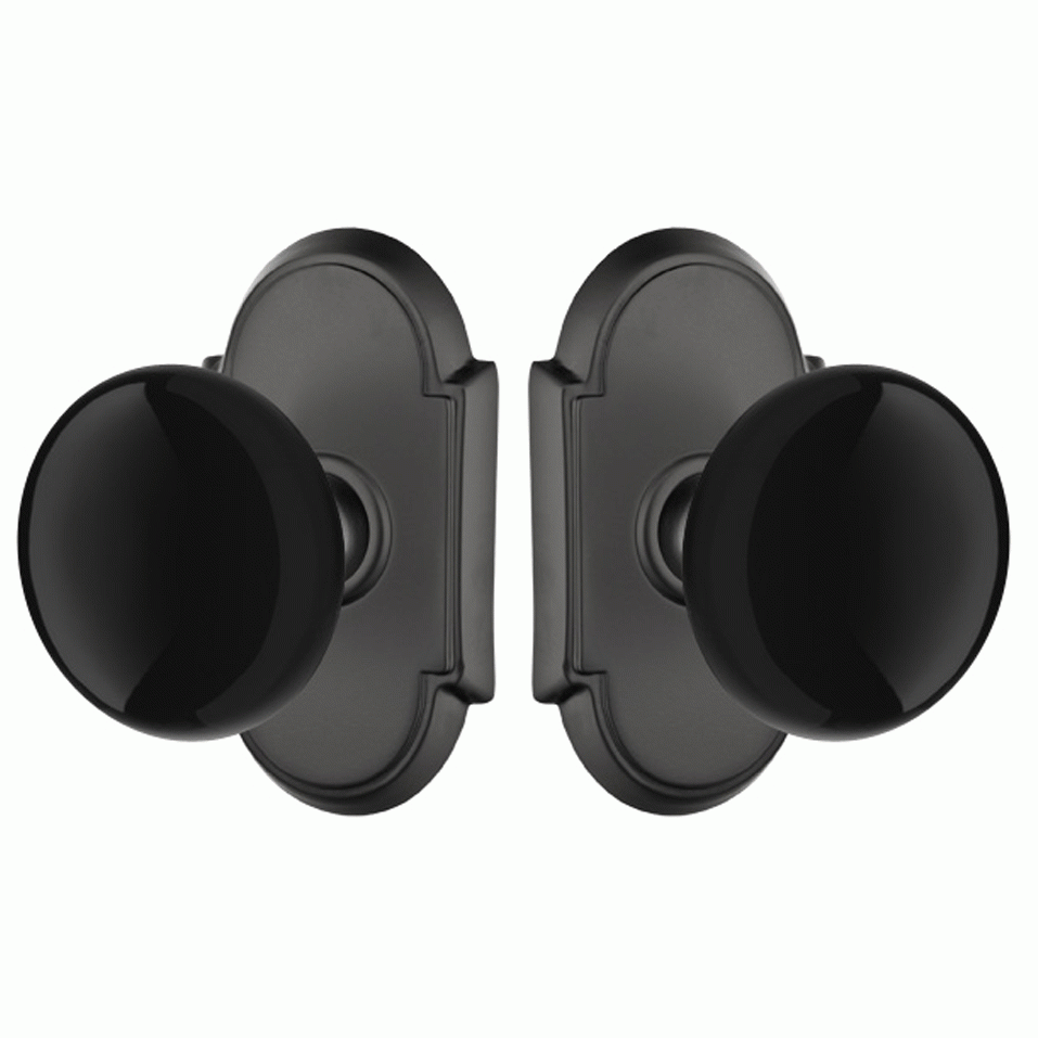 EMTEK Black Porcelain Ebony Door Knob Set With # 8 Rosette