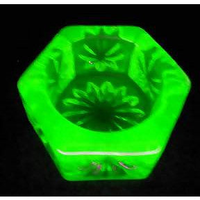 Yellow Vaseline Glass Hexagonal Salt Cellar COPPER MOUNTAIN HARDWARE