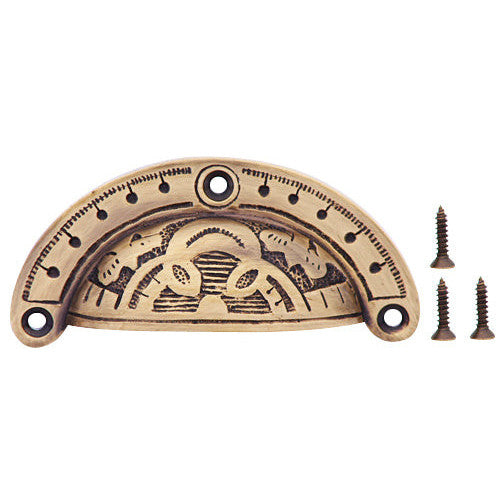 4 Inch Overall (3 1/2 Inch c-c) Solid Brass Decorative Cup Pull