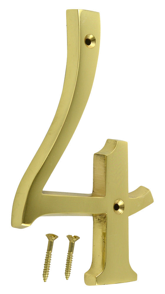 COPPER MOUNTAIN HARDWARE Solid Brass 6 Inch Tall Number 4