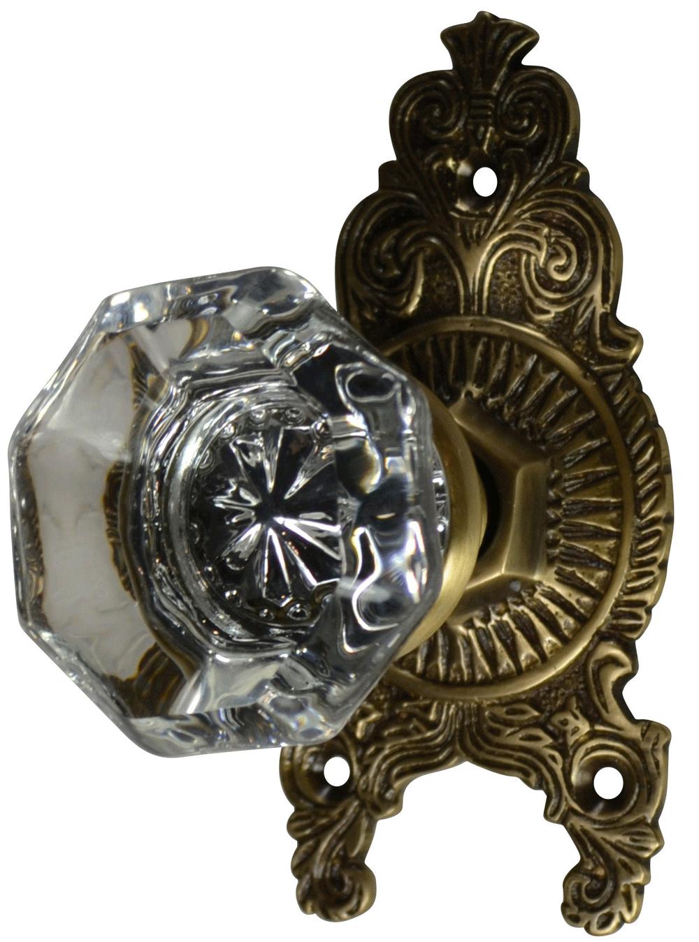 COPPER MOUNTAIN HARDWARE Octagon Glass Ornate Victorian Style Door Knob Set in Several Finishes