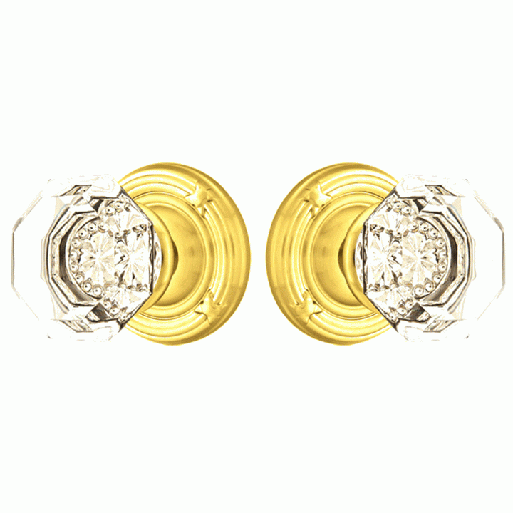 Emtek Crystal Old Town Clear Door Knob Set With Ribbon & Reed Rosette (Several Finish Options) EMTEK