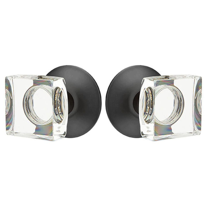 Modern Square Crystal Door Knob Set With Modern Rosette (Several Finish Options) EMTEK